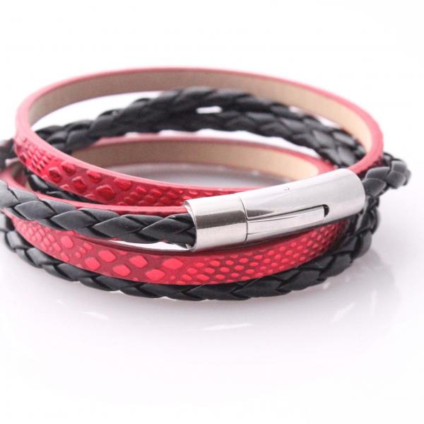 Wraparound Double Layer Bracelet in a Rebellious Red Snakeskin leather