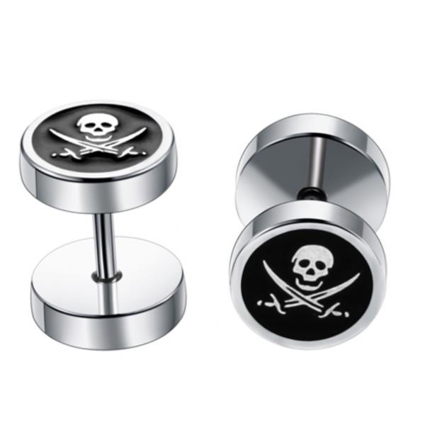 Fake Ear Plug - Skull Design in Stainless Steel