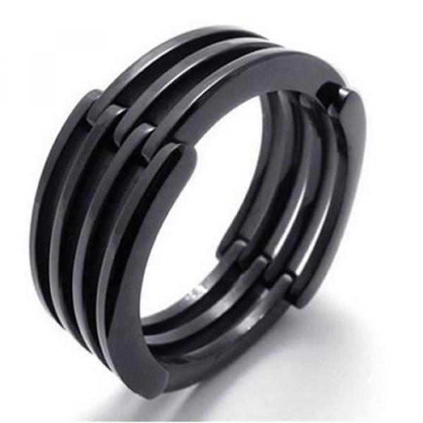 Geometric Slat Design Unisex Black Steel Ring