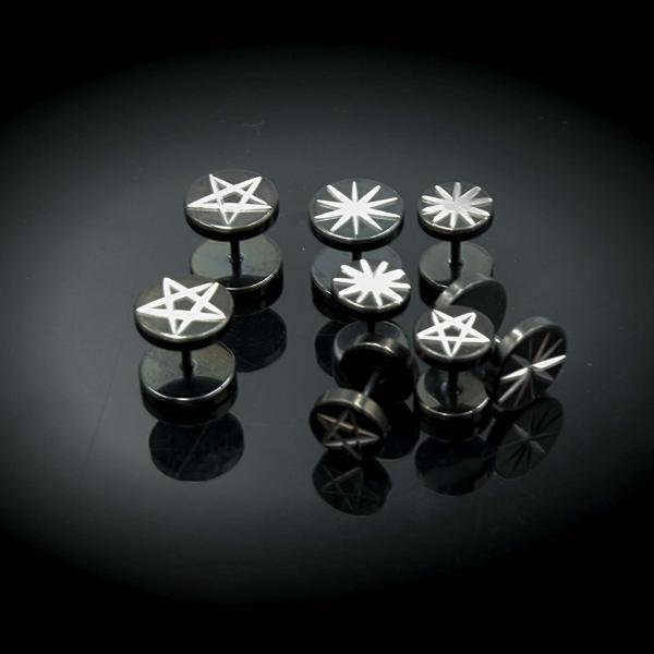 Black Fake Ear Plugs Star Designs