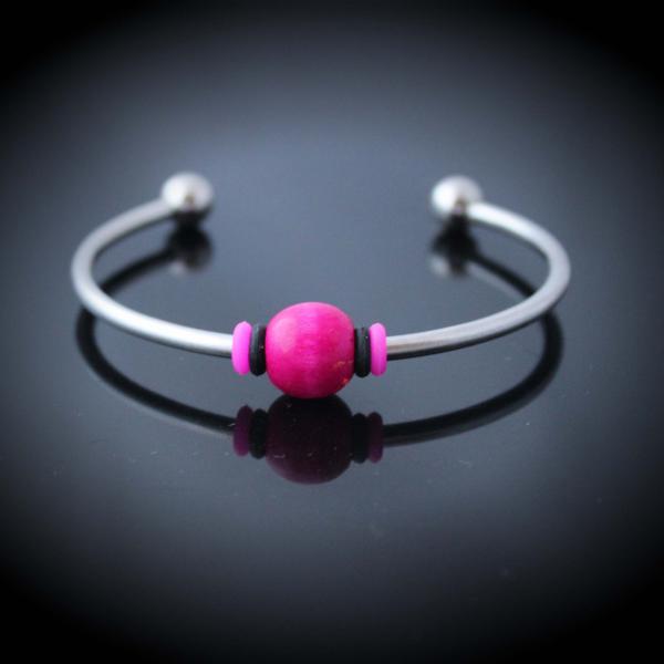 Torque Bangle With Colourful Bead - Stainless Steel