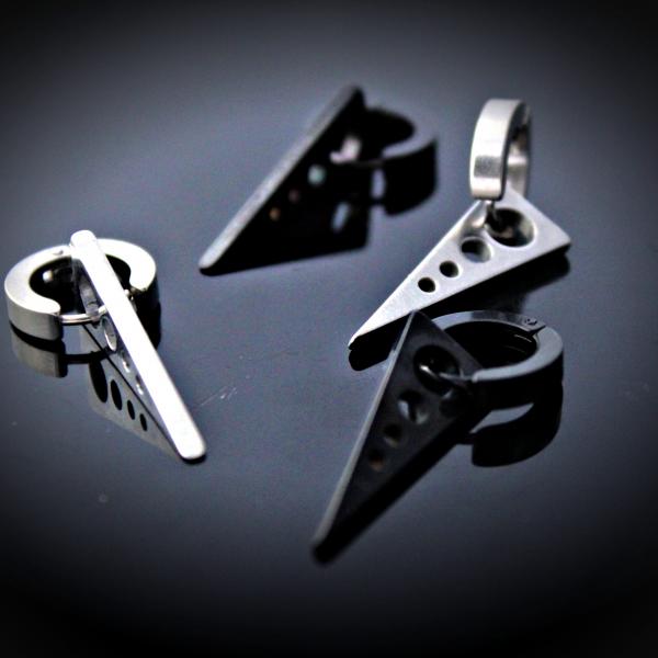 Triangle Dangle Small Hoop Stainless Steel Earrings - Black or Silver