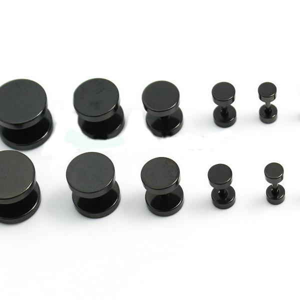 Black Fake Ear Plugs - Stainless Steel & Choice of Size!