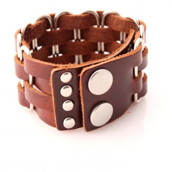 Vintage Punk Wide Cuff "PaperClip" Adjustable Leather Bracelet 