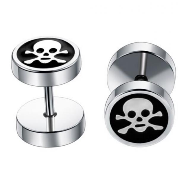 Fake Ear Plug Skull in Stainless Steel