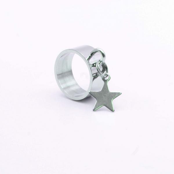 Stainless Steel Ring With Star Dangle Charm