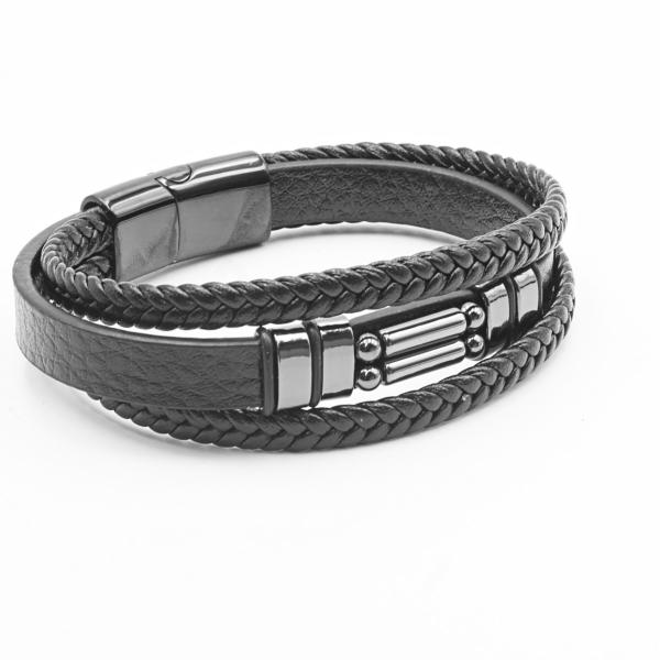 Multilayer Leather Bracelet with Hematite Stone