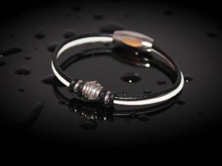 Black and White Leather & Stainless Steel Bracelet