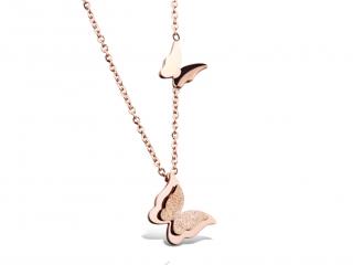 Butterfly Necklace Sandblasted Design In Rose Gold