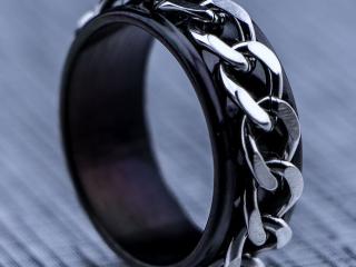 Black Stainless Steel  Chain Ring - Unisex