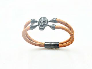 Black Skull Bracelet with Cork Leather