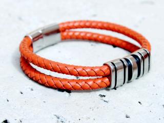 Orange Spice Multi Layer Leather & Steel Bracelet - Customisable