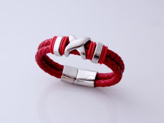 Red Double Layer Leather & Steel Bracelet - Customisable