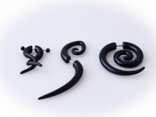 Fake Illusion Spiral Ear Taper -Black Acrylic - 3 Tribal Styles