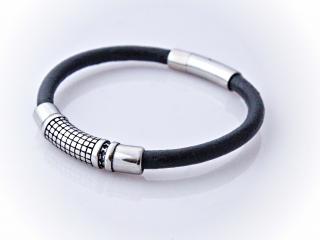 Leather & Steel Grid /Cross Bracelet