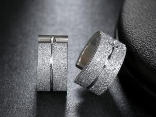Frosted Stainless Steel Hoop Earrings - Silver