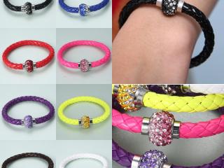 Leather Wrap Crystal Bangle Bracelet