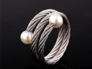 White Pearl Adjustable Wrap Ring - Stainless Steel