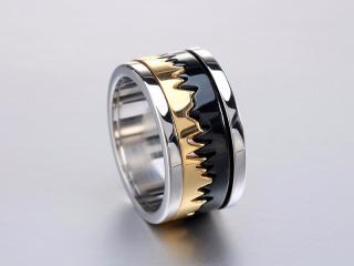 Stainless Steel 3 tone Jagged Design Ring - Unique Styling