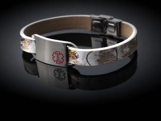 Medical Alert Flat Leather Flower Design Bracelet - Customise