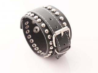 Wide Cuff Multi Stud Buckle Adjustable Leather Bracelet  