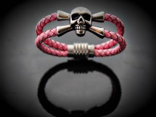 Pink Leather Skull Pirate Double Layer Bracelet - Customisable!