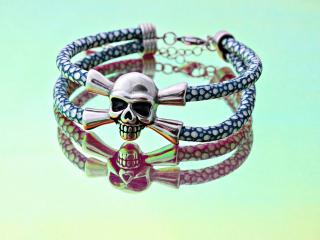 Leather Skull Pirate Double Layer Bracelet In Stingray Leather - Customisable!