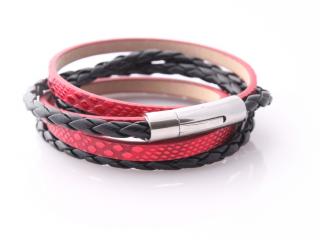 Wraparound Double Layer Bracelet in a Rebellious Red Snakeskin leather