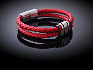 Red Multi Layer Leather & Steel Bracelet - Customisable