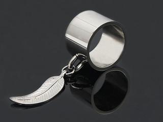 Stainless Steel Ring With Leaf Dangle Charm