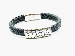 Wide Braid Leather Bracelet with Crocodile Effect Design