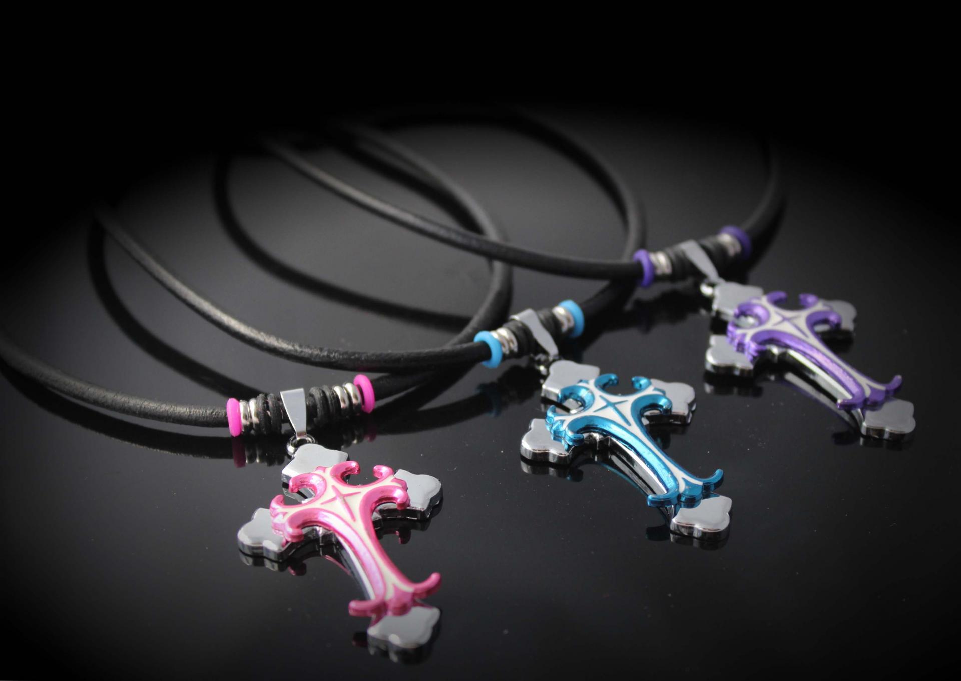 Colourful Enamel Cross Leather Choker - Customisable!