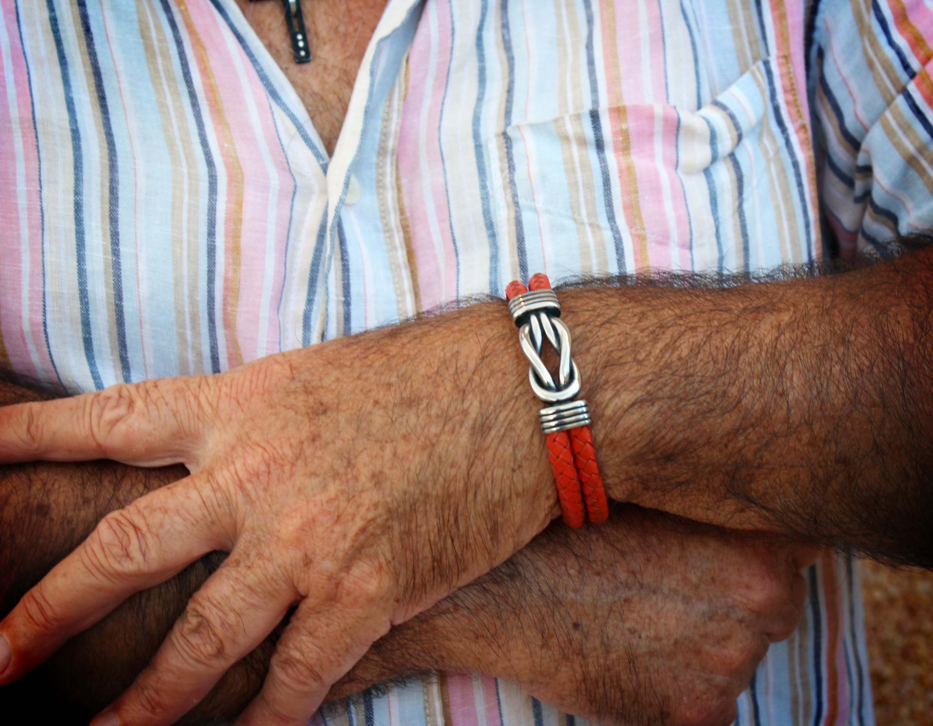 Knotted Design Stainless Steel & Leather Bracelet -