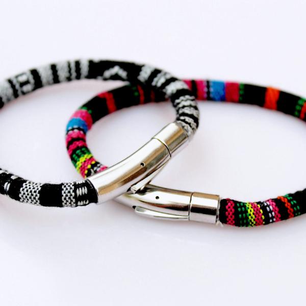 Ethnic Multicolour Rope Bracelet With Steel Clasp - 2 Designs